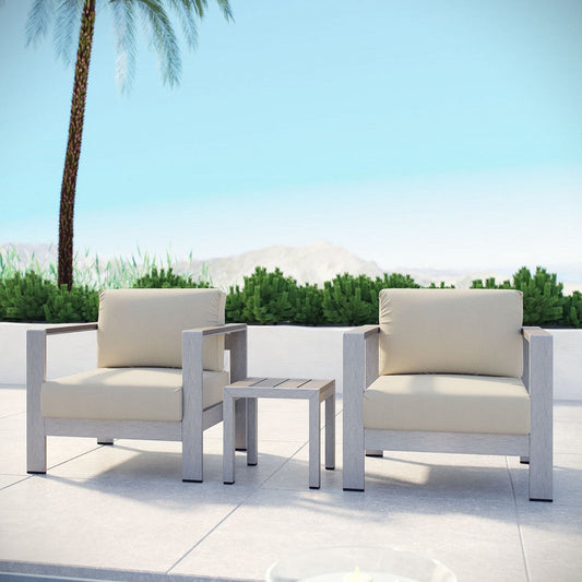 Shore 3 Piece Outdoor Patio Aluminum Sectional Sofa Set, Silver Beige  - No Shipping Charges