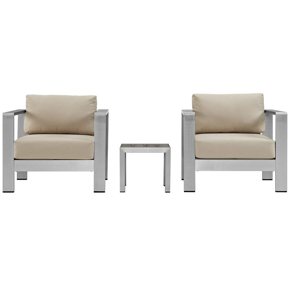 Shore 3 Piece Outdoor Patio Aluminum Sectional Sofa Set Silver Beige - No Shipping Charges MDY-EEI-2599-SLV-BEI