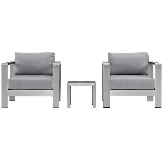 Shore 3 Piece Outdoor Patio Aluminum Sectional Sofa Set, Silver Gray - No Shipping Charges
