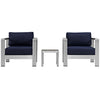 Shore 3 Piece Outdoor Patio Aluminum Sectional Sofa Set, Silver Navy - No Shipping Charges