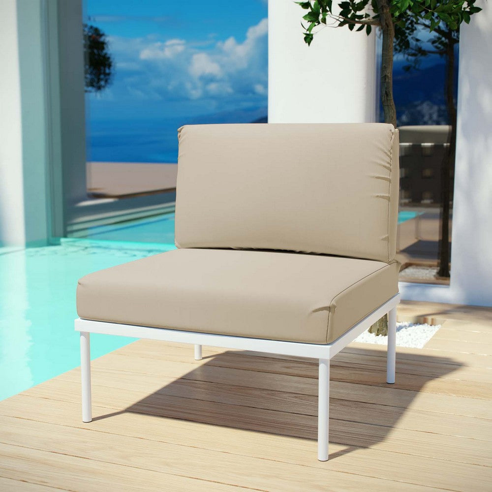 Harmony Armless Outdoor Patio Aluminum Chair, White Beige  - No Shipping Charges