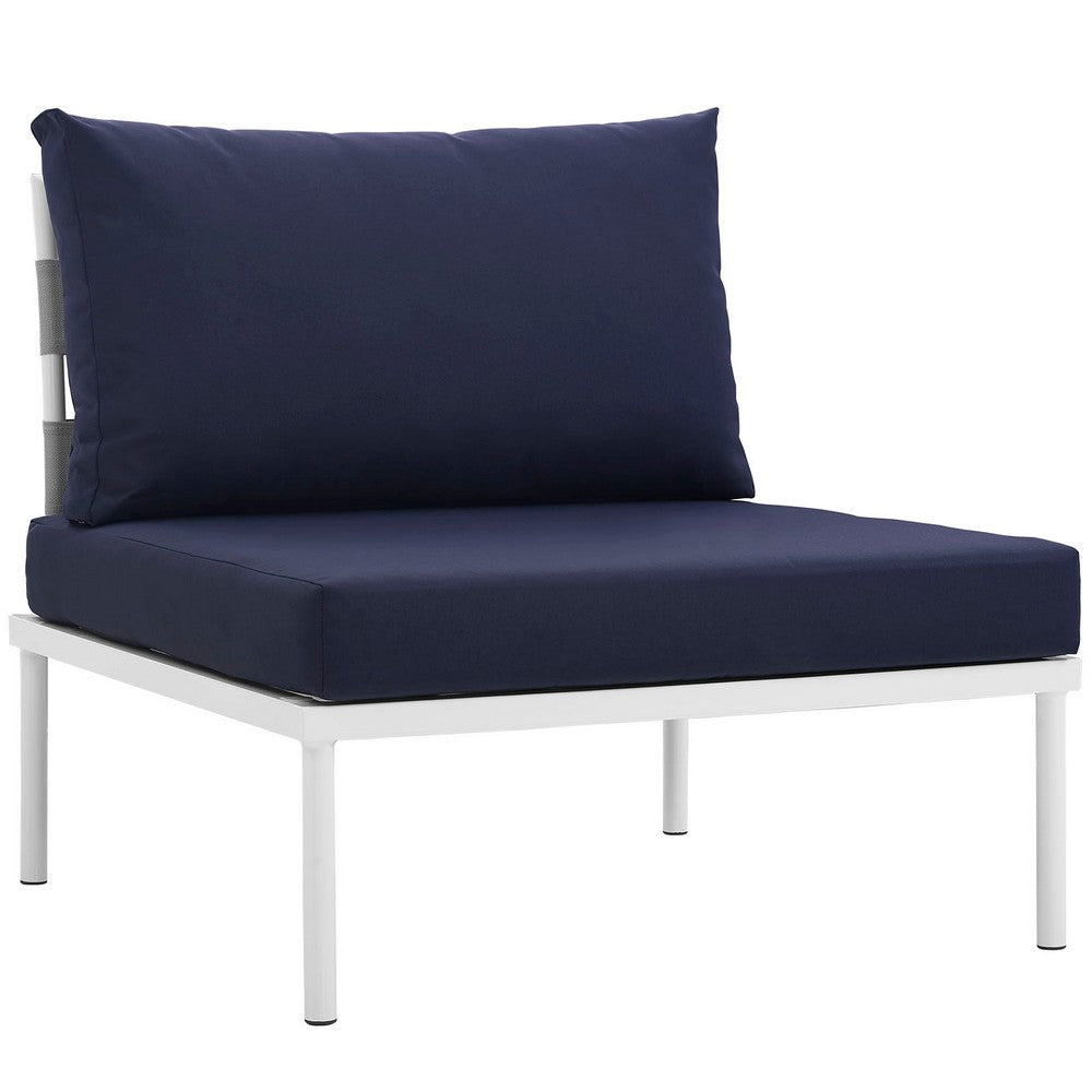 Harmony Armless Outdoor Patio Aluminum Chair, White Navy - No Shipping Charges