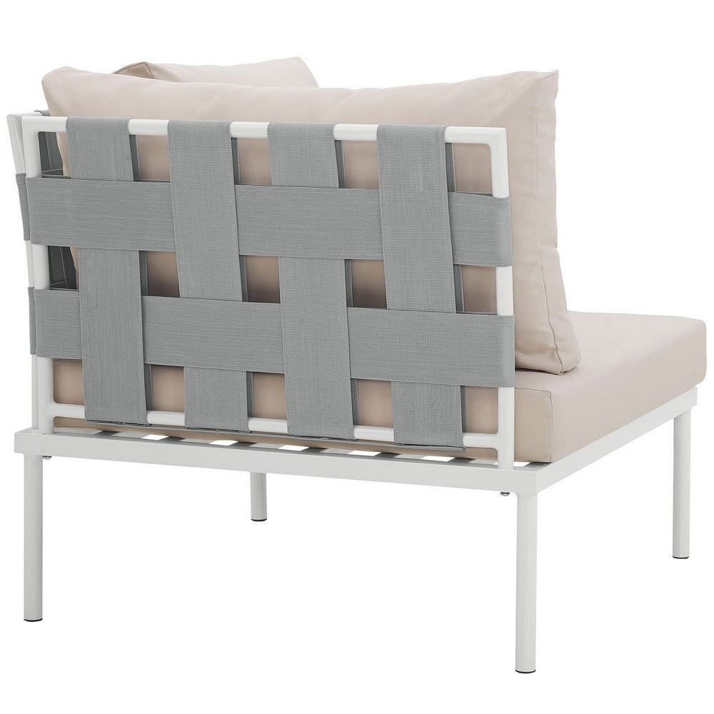 Harmony Outdoor Patio Aluminum Corner Sofa, White Beige - No Shipping Charges