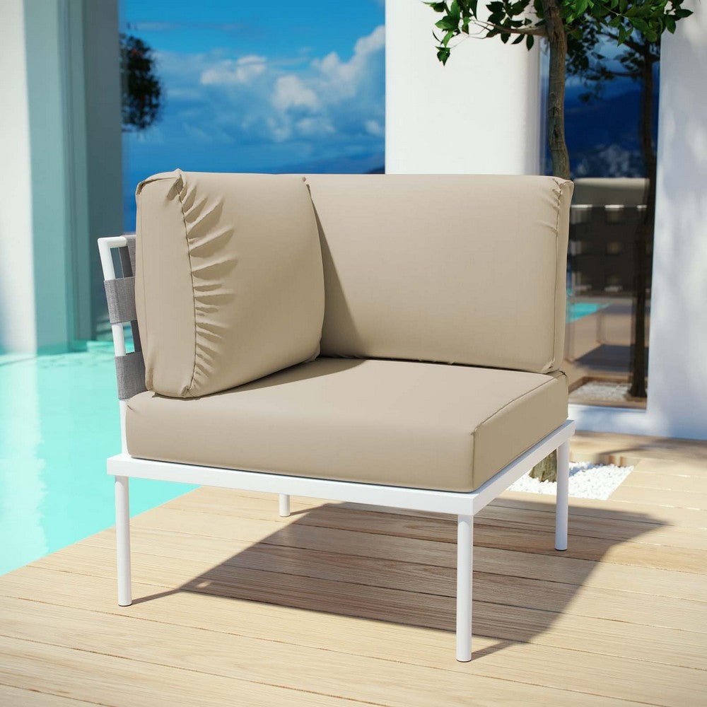 Harmony Outdoor Patio Aluminum Corner Sofa, White Beige - No Shipping Charges