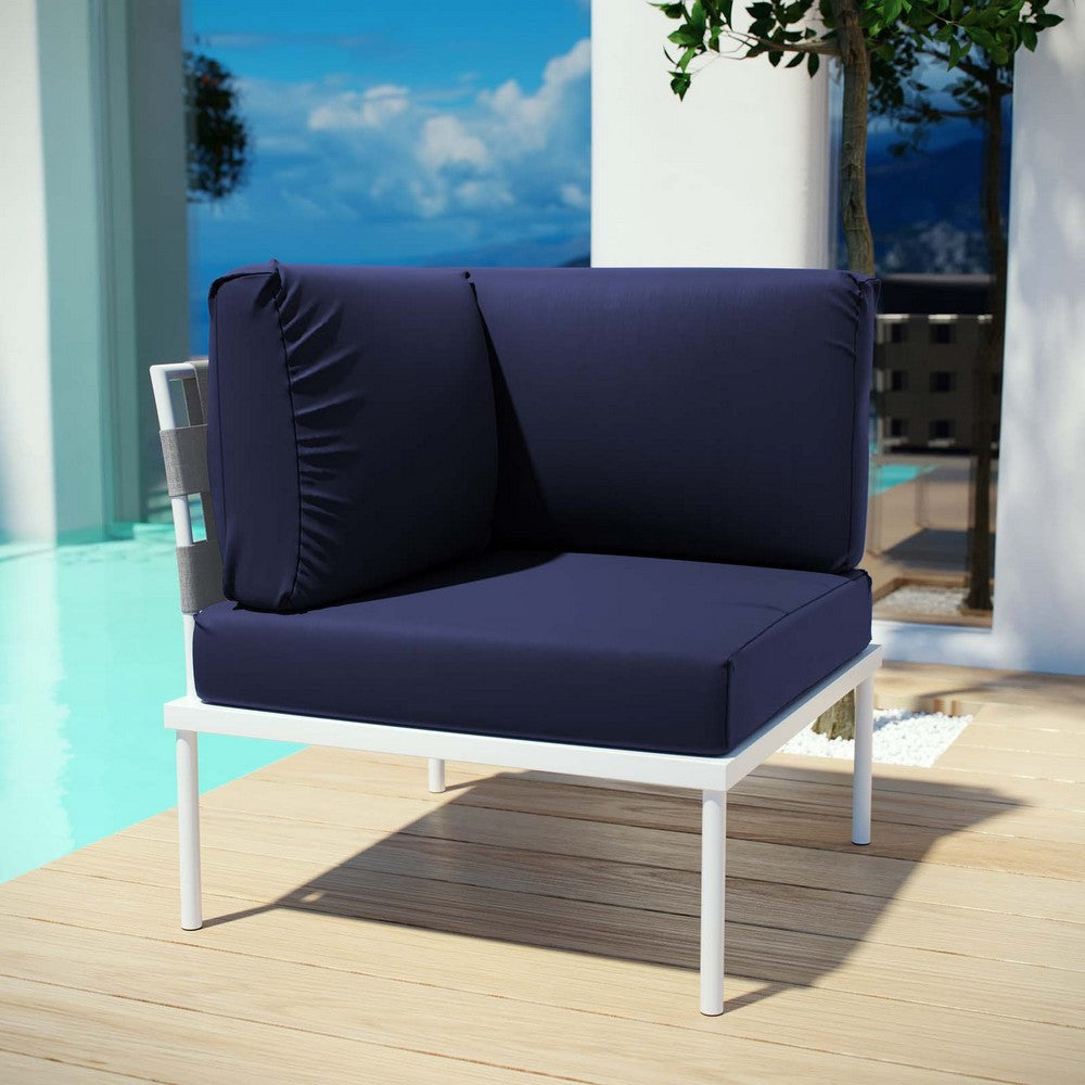 Harmony Outdoor Patio Aluminum Corner Sofa, White Navy - No Shipping Charges