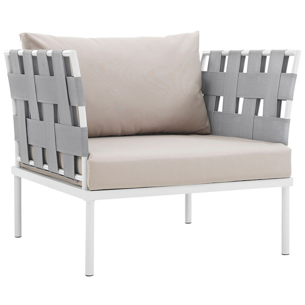 Harmony Outdoor Patio Aluminum Armchair, White Beige - No Shipping Charges