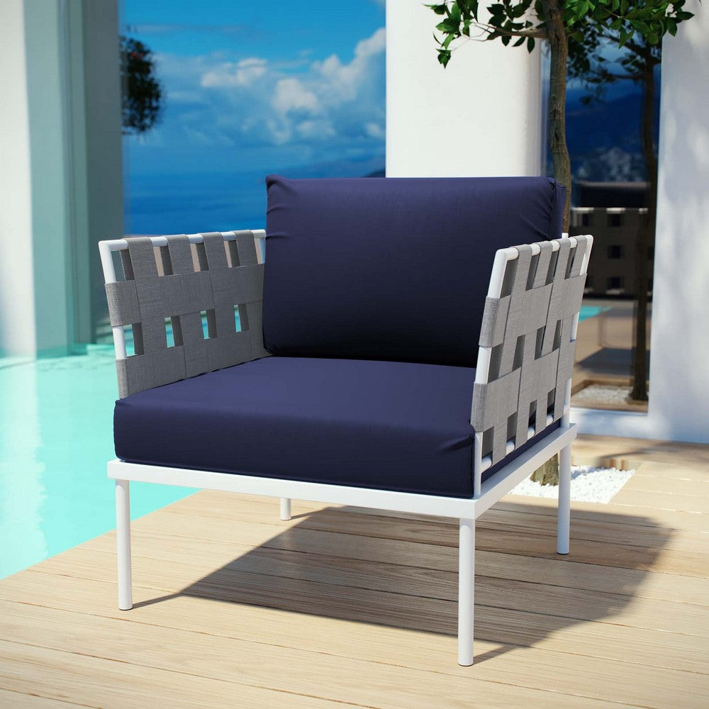 Harmony Outdoor Patio Aluminum Armchair by Modway| White Navy