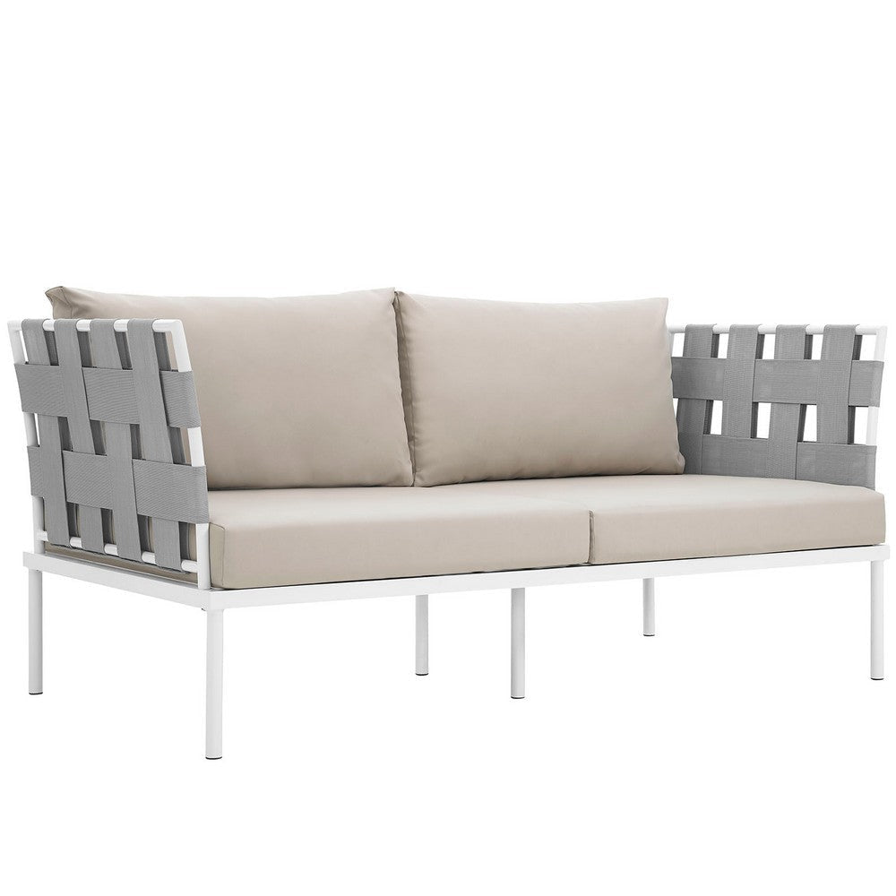 Harmony Outdoor Patio Aluminum Loveseat, White Beige - No Shipping Charges