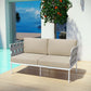 Harmony Outdoor Patio Aluminum Loveseat, White Beige - No Shipping Charges