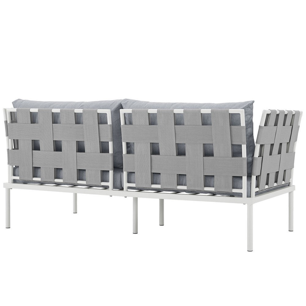 Harmony Outdoor Patio Aluminum Loveseat, White Gray  - No Shipping Charges