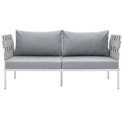 Harmony Outdoor Patio Aluminum Loveseat, White Gray  - No Shipping Charges