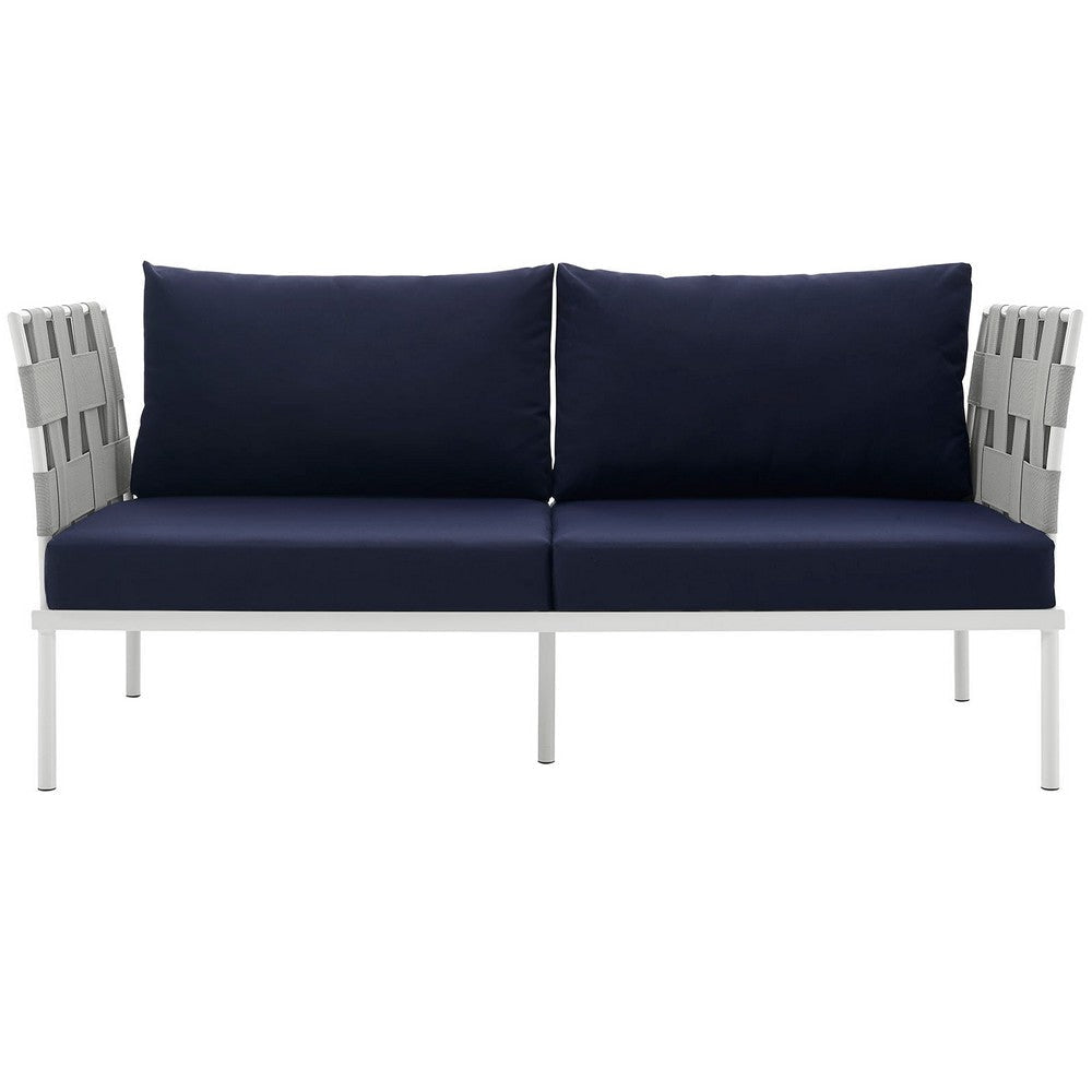 Harmony Outdoor Patio Aluminum Loveseat, White Navy - No Shipping Charges