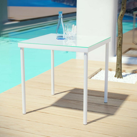 Harmony Outdoor Patio Aluminum Side Table, White  - No Shipping Charges