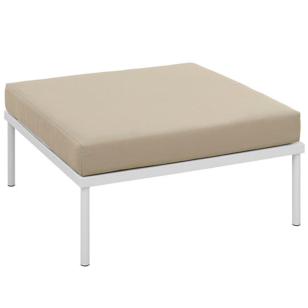 Harmony Outdoor Patio Aluminum Ottoman, White Beige - No Shipping Charges