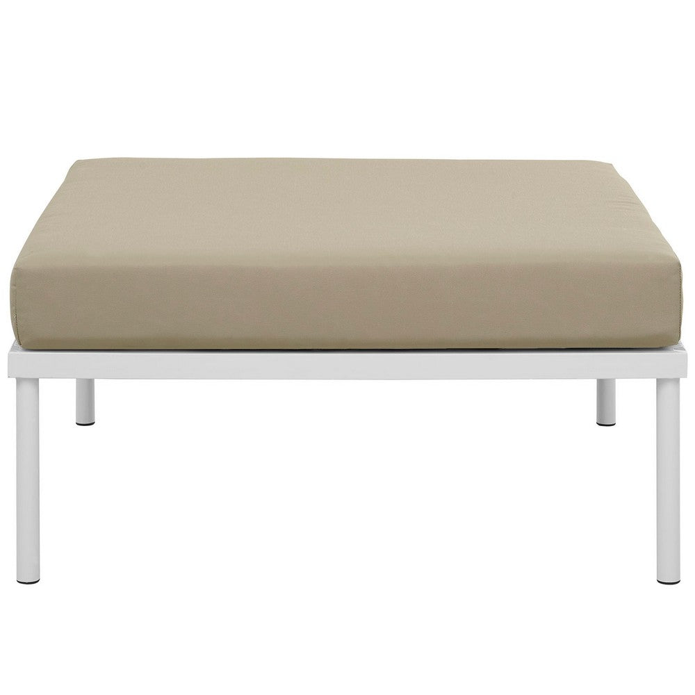 Harmony Outdoor Patio Aluminum Ottoman, White Beige - No Shipping Charges