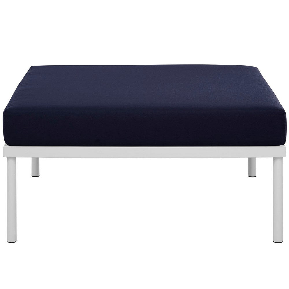 Harmony Outdoor Patio Aluminum Ottoman, White Navy - No Shipping Charges