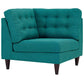 Modway EEI-2610-TEA Empress Upholstered Fabric Corner Sofa Teal