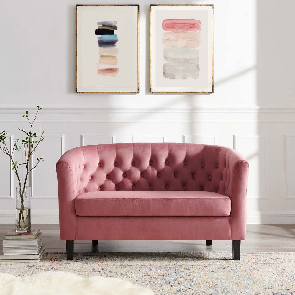 Modway Prospect Channel Tufted Performance Velvet Modern Loveseat Dusty Rose MDY-EEI-2615-DUS