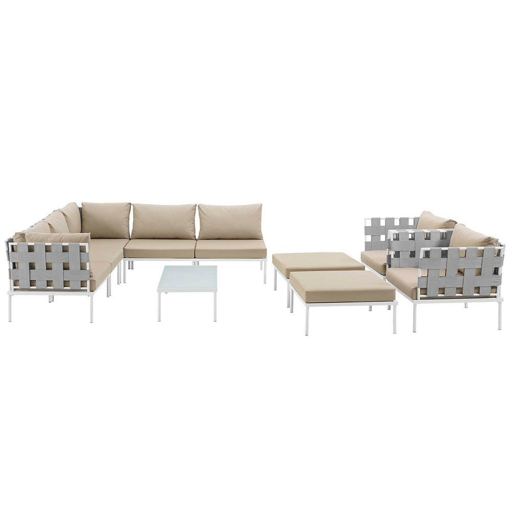 Modway Harmony 10 Piece Outdoor Patio Aluminum Sectional Sofa Set in White Beige MDY-EEI-2616-WHI-BEI-SET