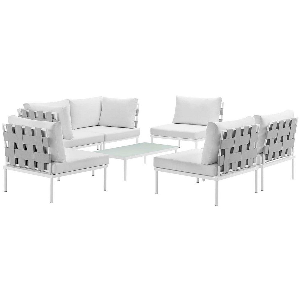Harmony 7 Piece Outdoor Patio Aluminum Sectional Sofa Set by Modway| White White