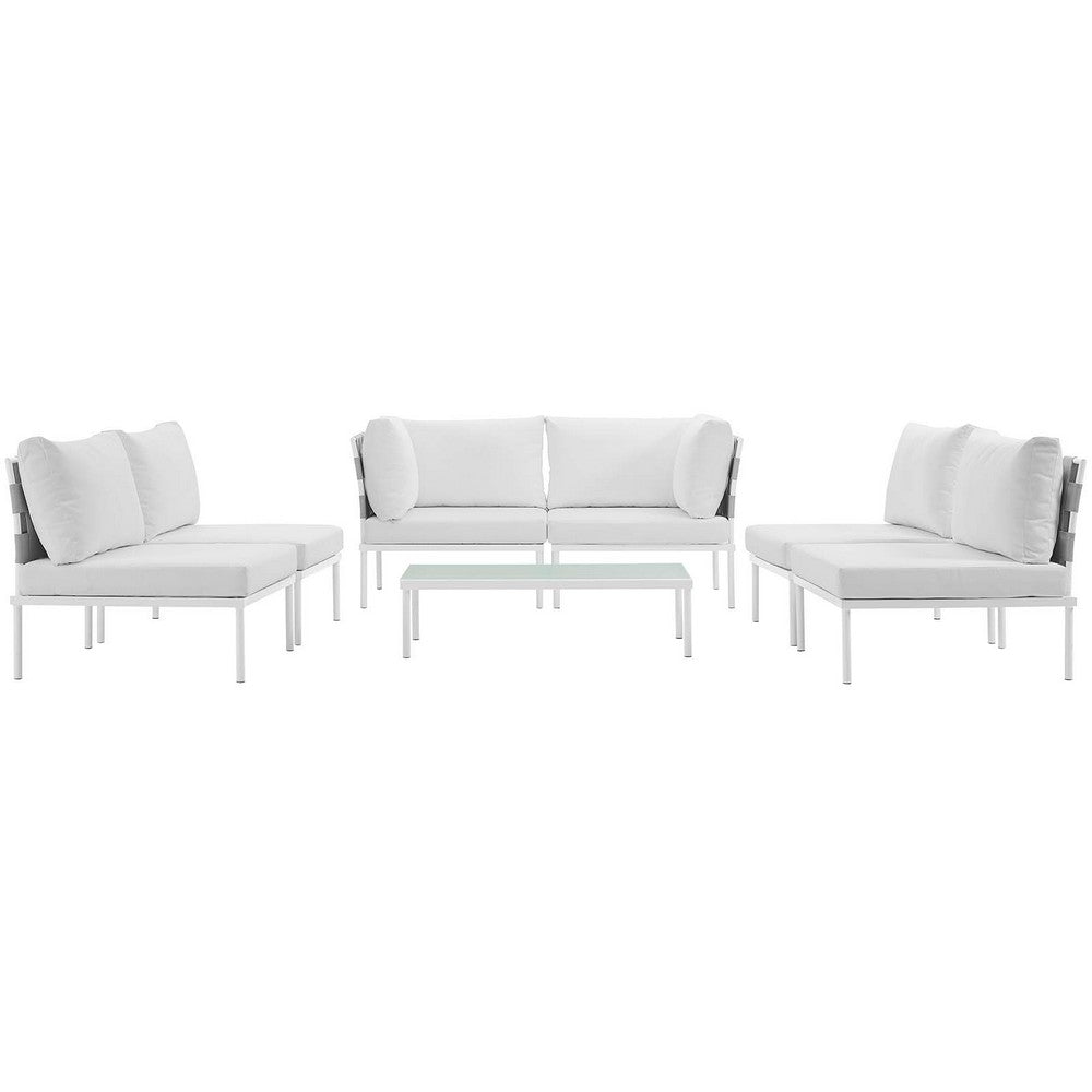 Harmony 7 Piece Outdoor Patio Aluminum Sectional Sofa Set by Modway| White White