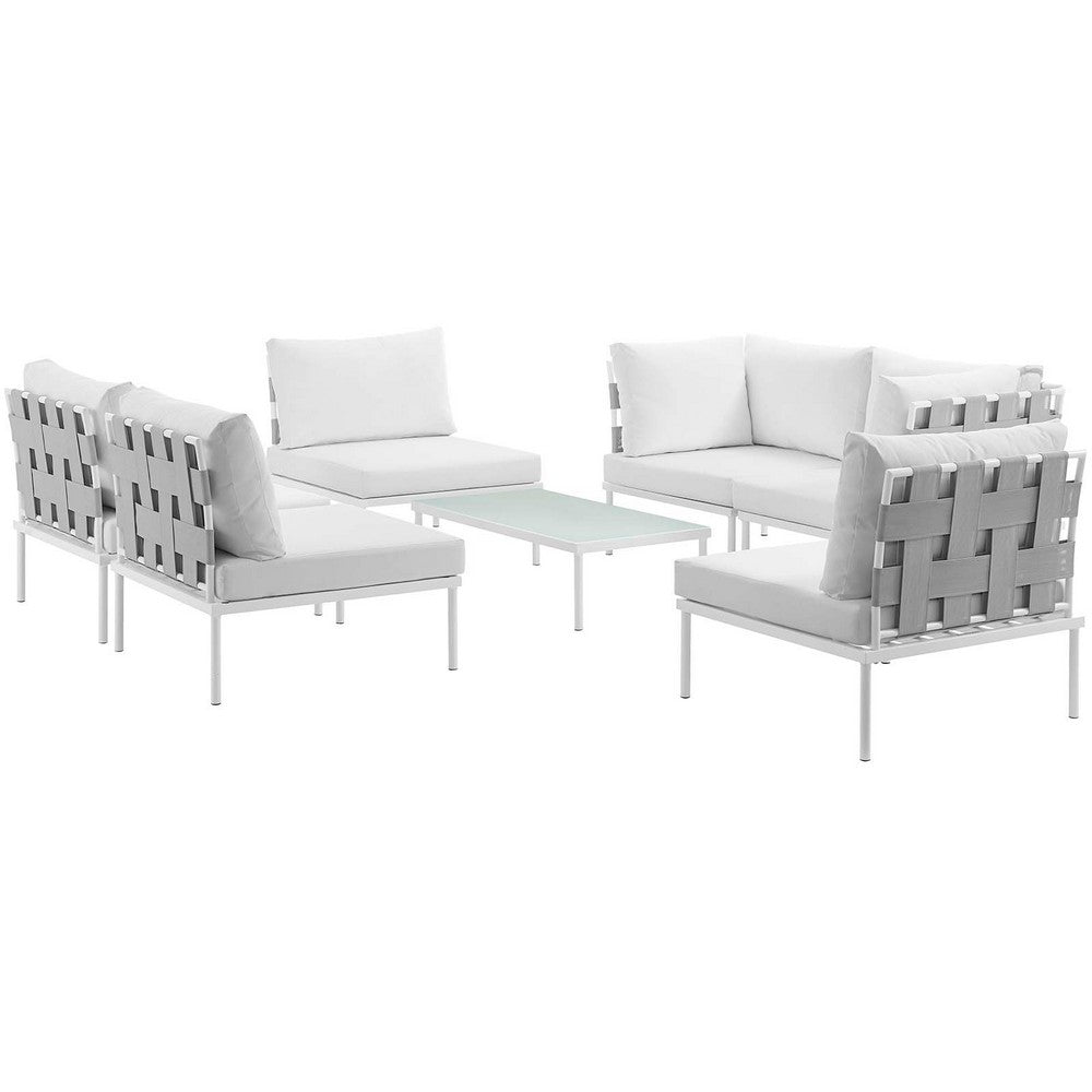 Harmony 7 Piece Outdoor Patio Aluminum Sectional Sofa Set by Modway| White White