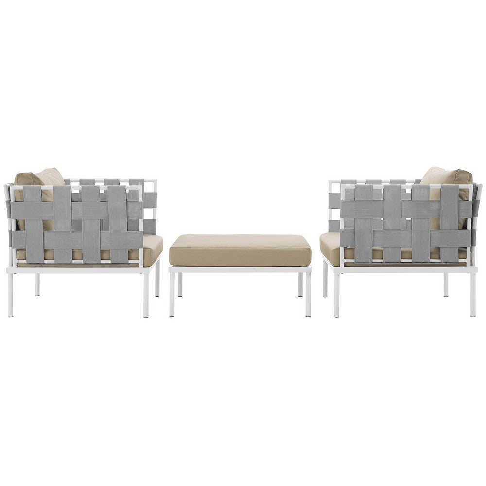 Harmony 3 Piece Outdoor Patio Aluminum Sectional Sofa Set by Modway| White Beige