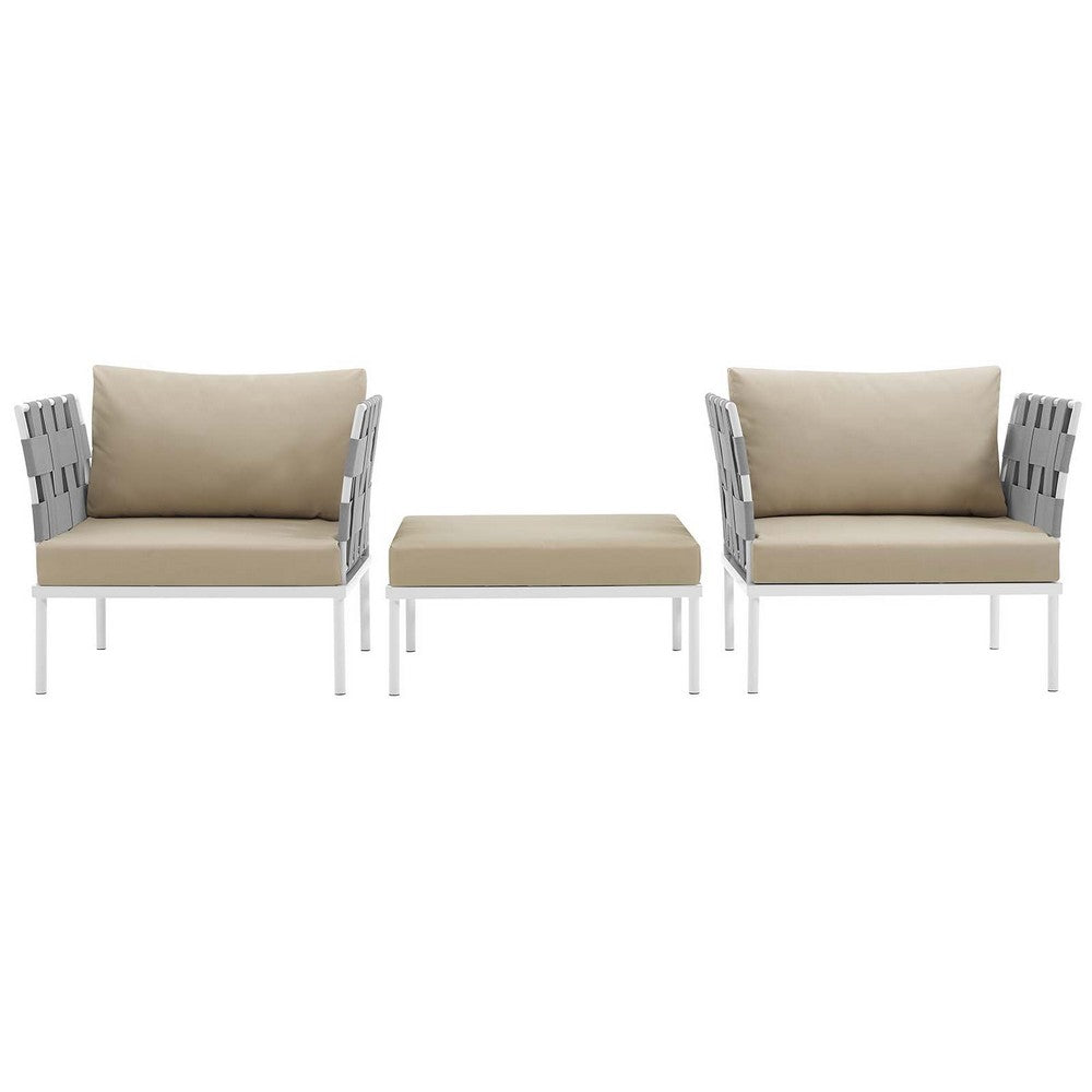 Harmony 3 Piece Outdoor Patio Aluminum Sectional Sofa Set by Modway| White Beige