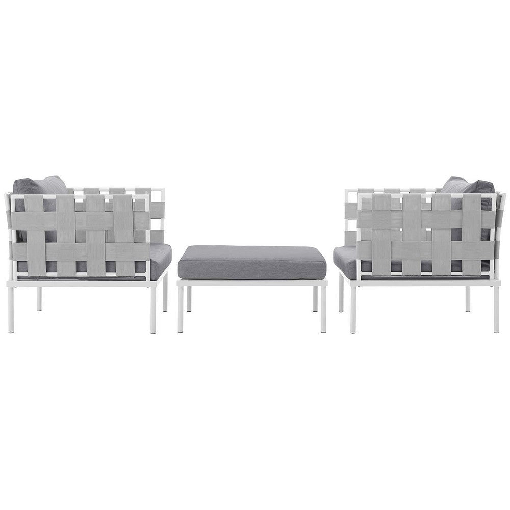 Modway Harmony 3 Piece Outdoor Patio Aluminum Sectional Sofa Set in White Gray MDY-EEI-2618-WHI-GRY-SET