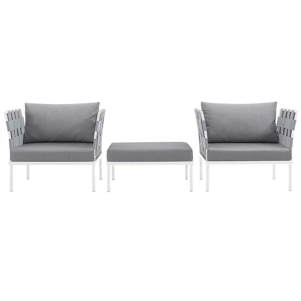 Modway Harmony 3 Piece Outdoor Patio Aluminum Sectional Sofa Set in White Gray MDY-EEI-2618-WHI-GRY-SET