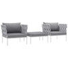 Modway Harmony 3 Piece Outdoor Patio Aluminum Sectional Sofa Set in White Gray