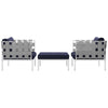 Harmony 3 Piece Outdoor Patio Aluminum Sectional Sofa Set by Modway| White Navy