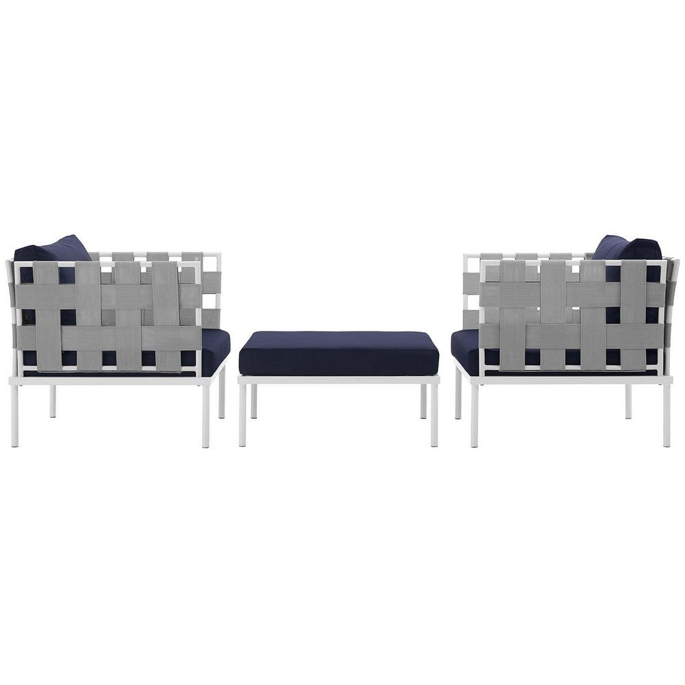 Harmony 3 Piece Outdoor Patio Aluminum Sectional Sofa Set by Modway| White Navy