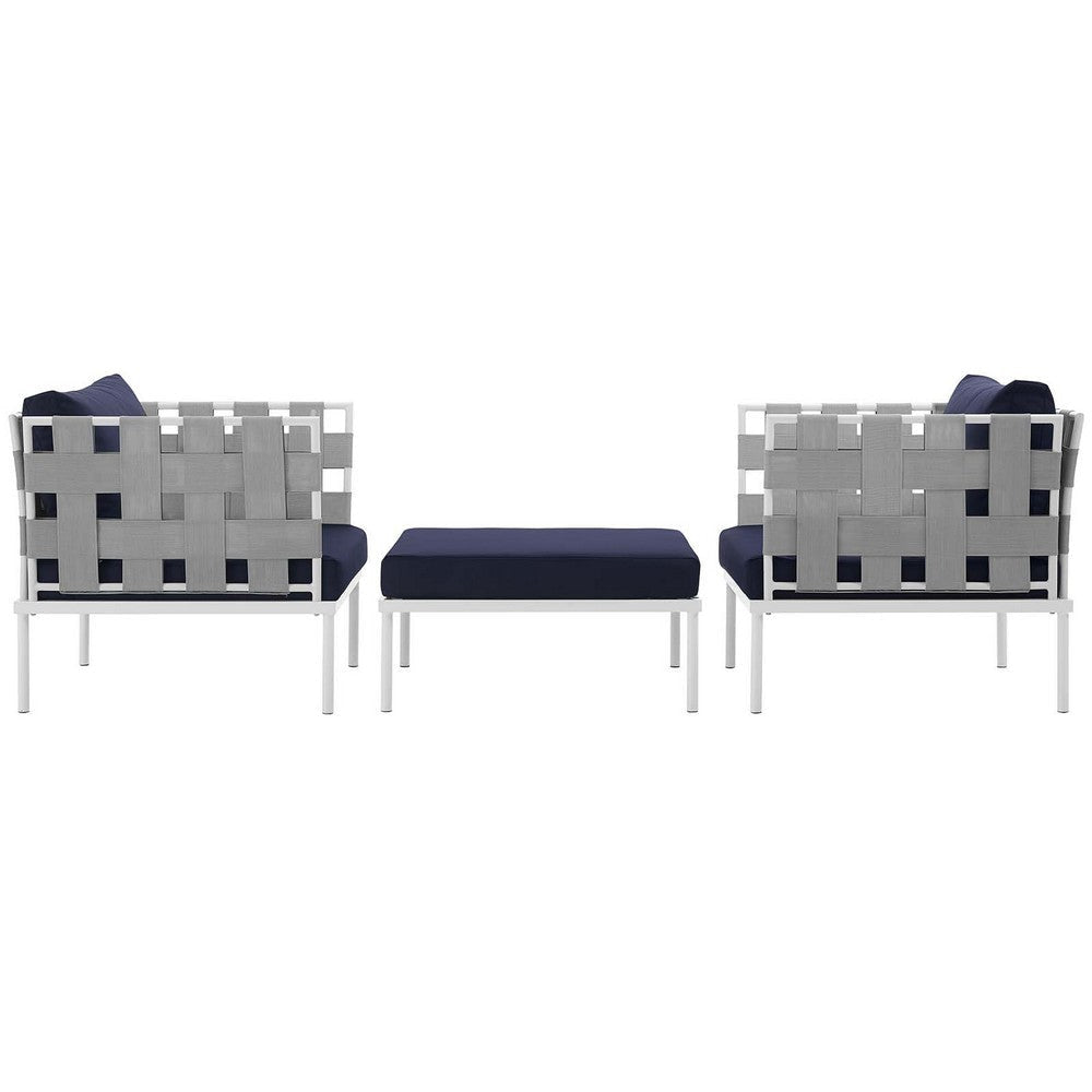 Modway Harmony 3 Piece Outdoor Patio Aluminum Sectional Sofa Set in White Navy MDY-EEI-2618-WHI-NAV-SET