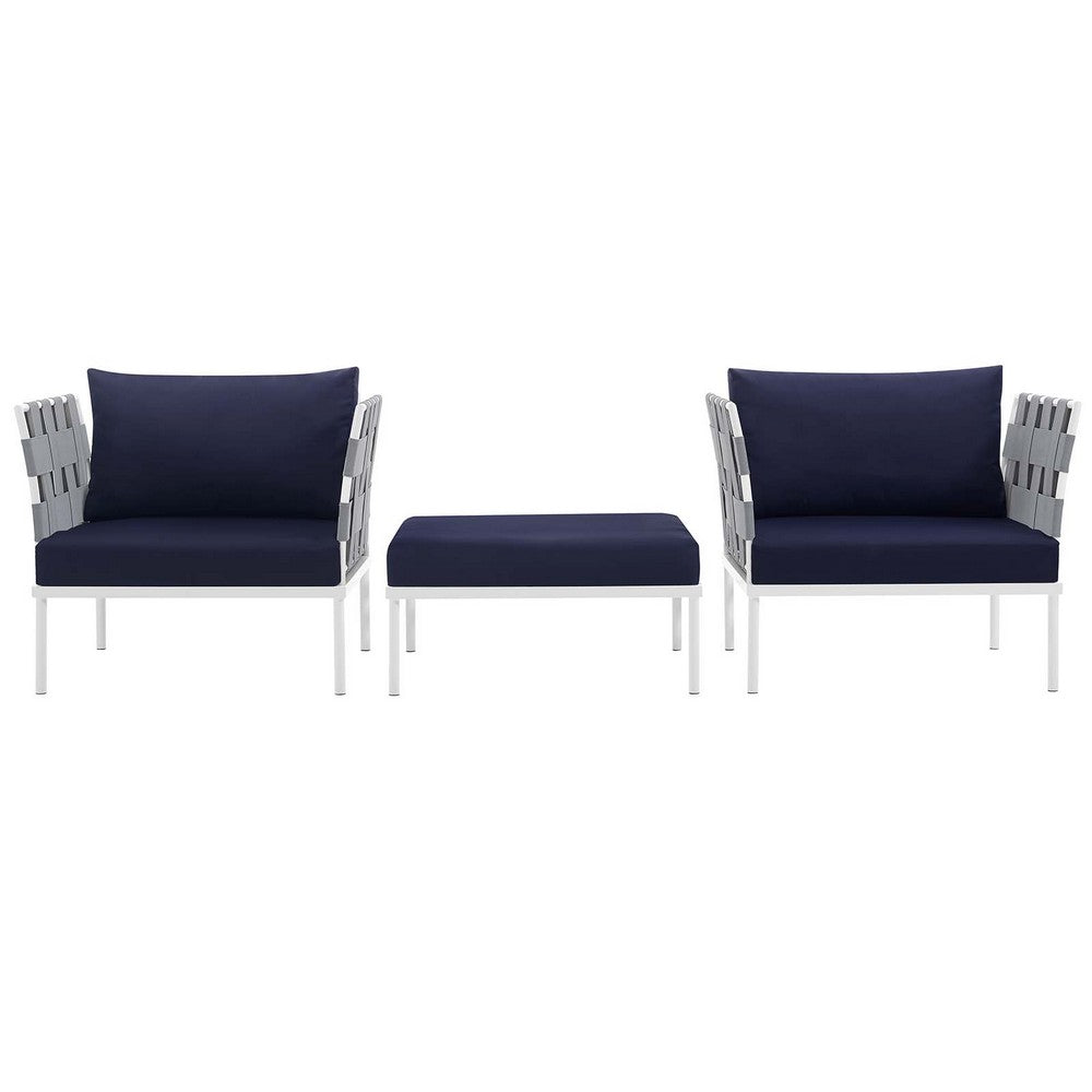Harmony 3 Piece Outdoor Patio Aluminum Sectional Sofa Set by Modway| White Navy