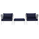 Harmony 3 Piece Outdoor Patio Aluminum Sectional Sofa Set by Modway| White Navy