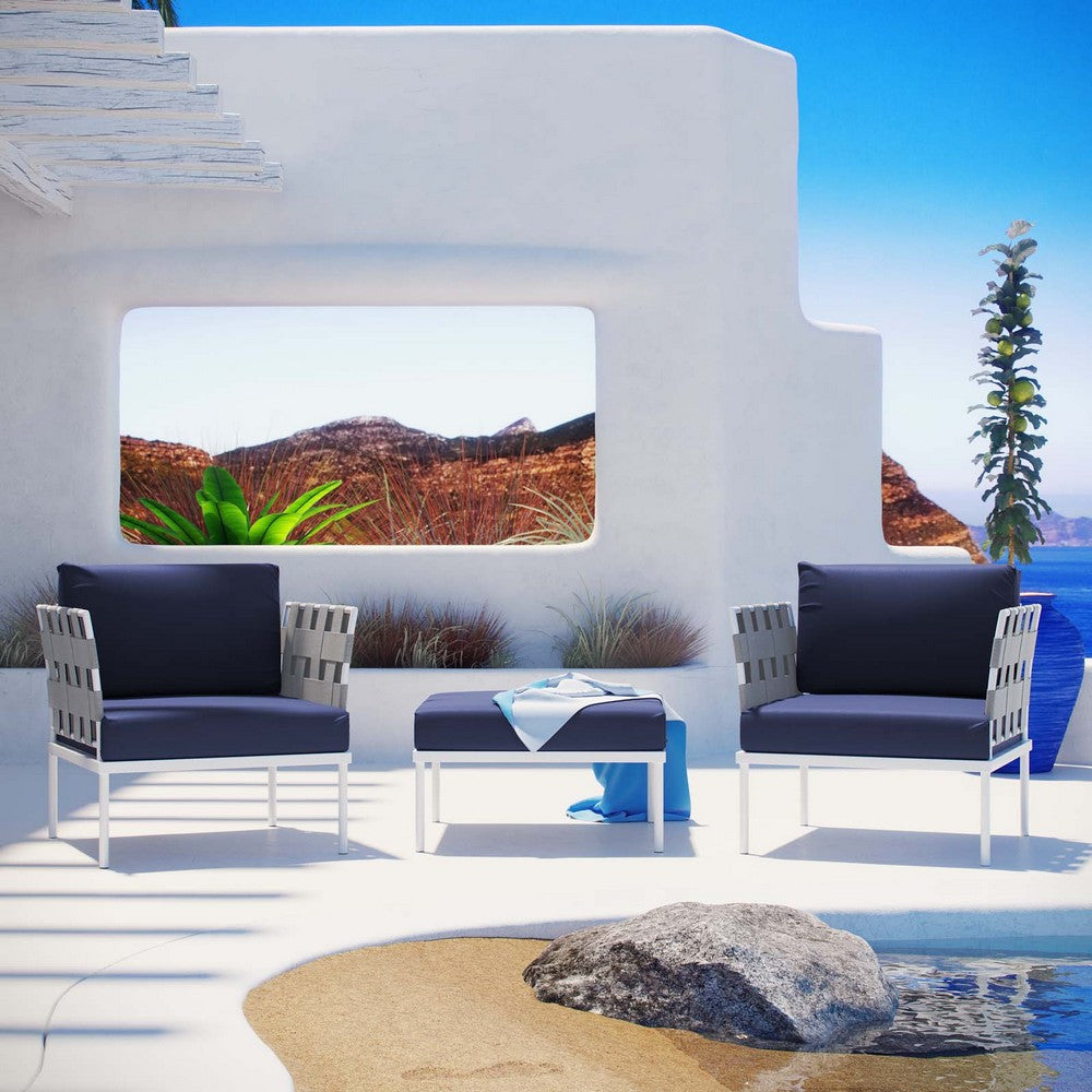 Harmony 3 Piece Outdoor Patio Aluminum Sectional Sofa Set by Modway| White Navy