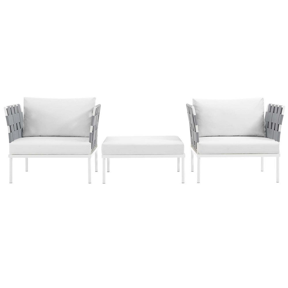Harmony 3 Piece Outdoor Patio Aluminum Sectional Sofa Set by Modway| White White