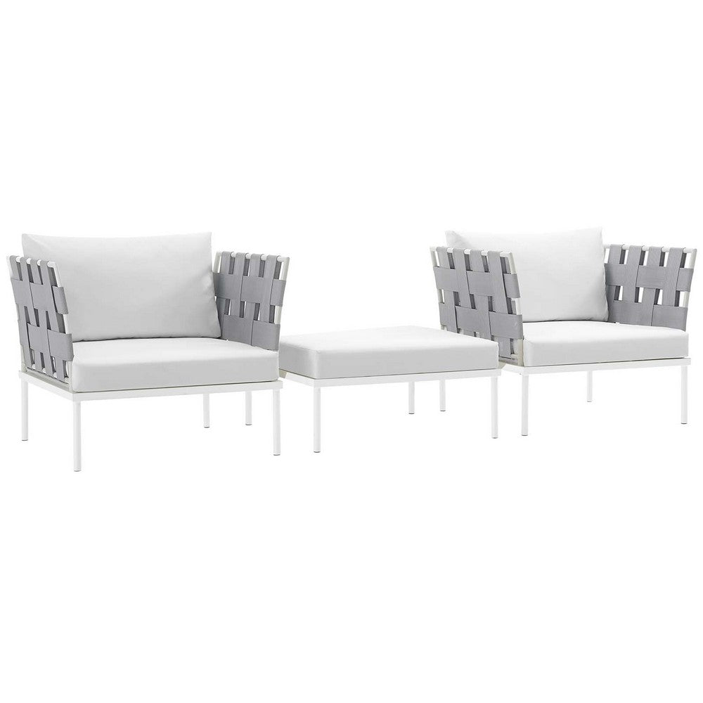 Harmony 3 Piece Outdoor Patio Aluminum Sectional Sofa Set by Modway| White White