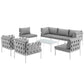 Modway Harmony 8-Piece Aluminum Outdoor Patio Furniture Sectional Sofa Set with Cushions in White Gray MDY-EEI-2619-WHI-GRY-SET