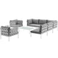 Modway Harmony 8-Piece Aluminum Outdoor Patio Furniture Sectional Sofa Set with Cushions in White Gray MDY-EEI-2619-WHI-GRY-SET