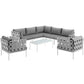 Modway Harmony 8-Piece Aluminum Outdoor Patio Furniture Sectional Sofa Set with Cushions in White Gray