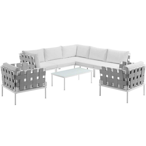 Harmony 8 Piece Outdoor Patio Aluminum Sectional Sofa Set by Modway| White White