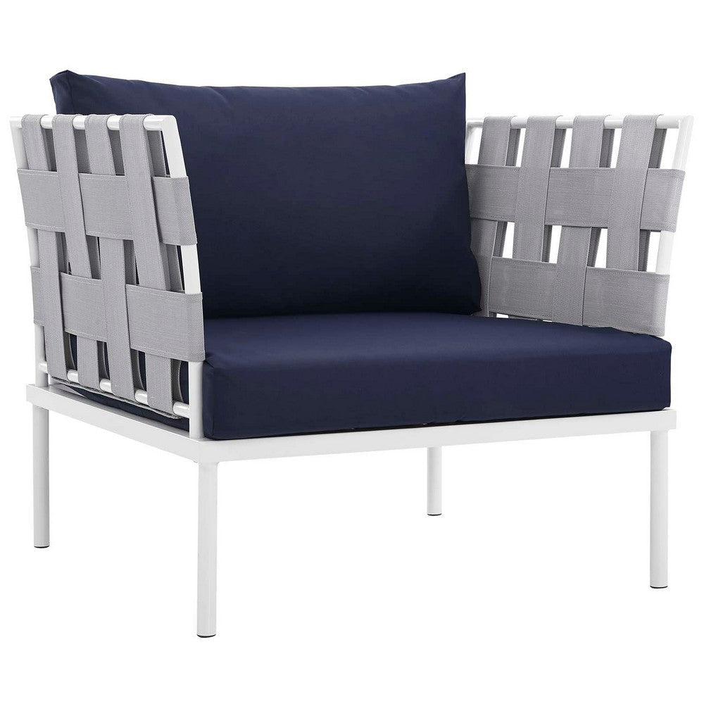 Modway Harmony Aluminum Outdoor Patio Furniture 5-Piece Sectional Sofa Set in White Navy MDY-EEI-2621-WHI-NAV-SET