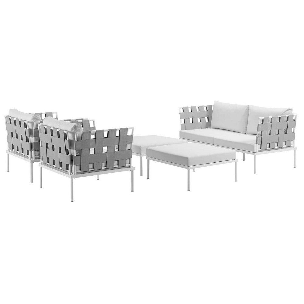 Harmony 5 Piece Outdoor Patio Aluminum Sectional Sofa Set by Modway| White White