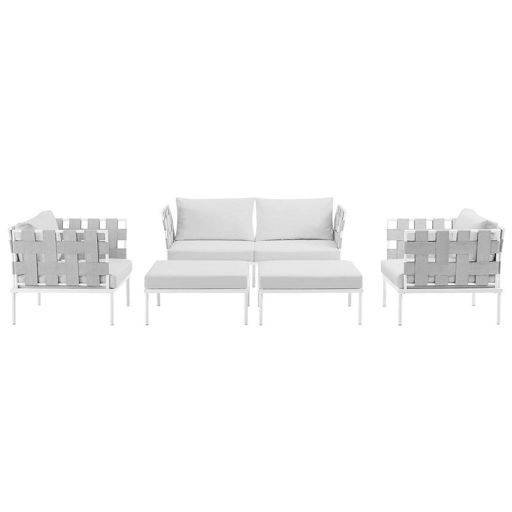 Harmony 5 Piece Outdoor Patio Aluminum Sectional Sofa Set by Modway| White White