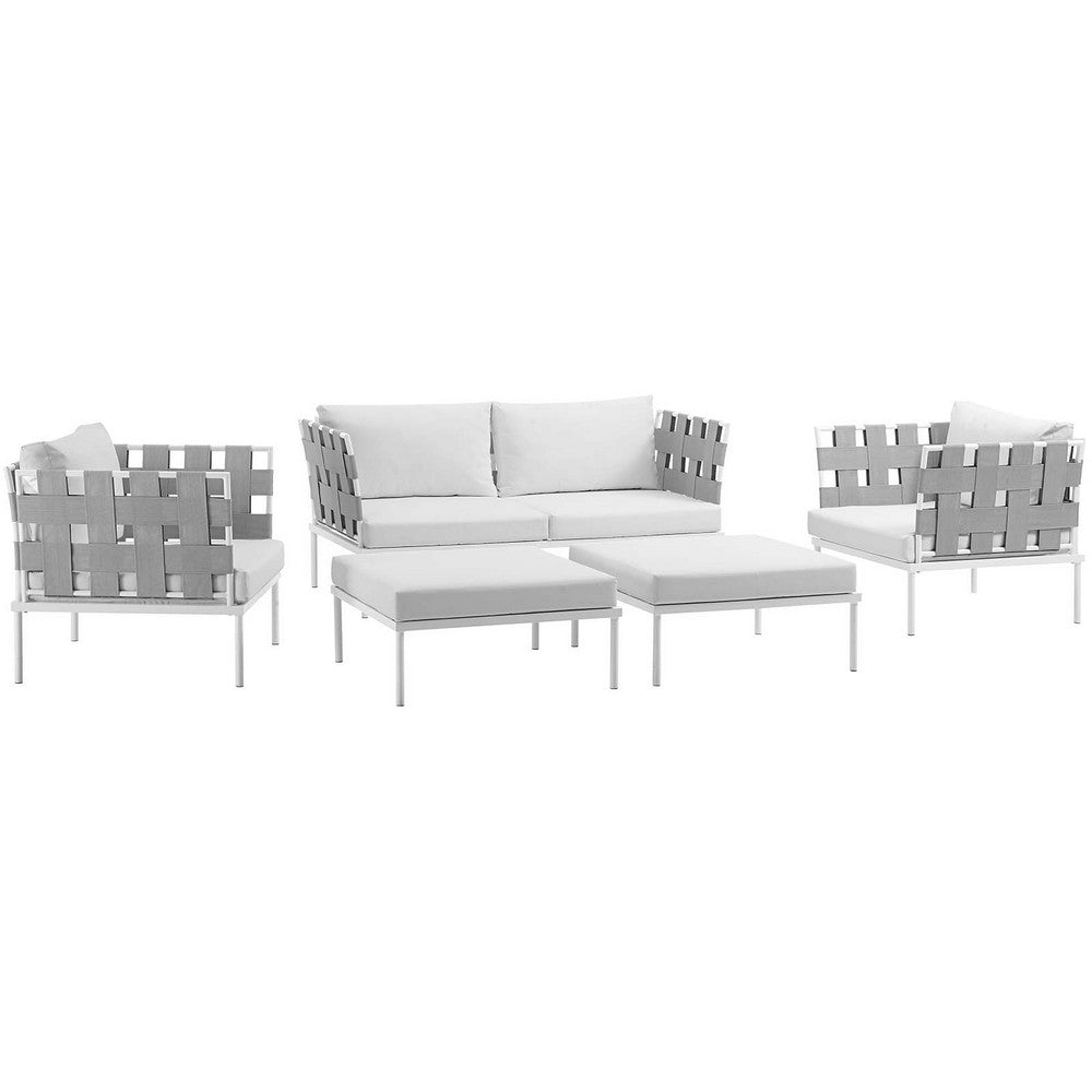Harmony 5 Piece Outdoor Patio Aluminum Sectional Sofa Set by Modway| White White
