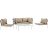 Modway Harmony 5-Piece Aluminum Outdoor Patio Furniture Sectional Sofa Set with Cushions in White Beige