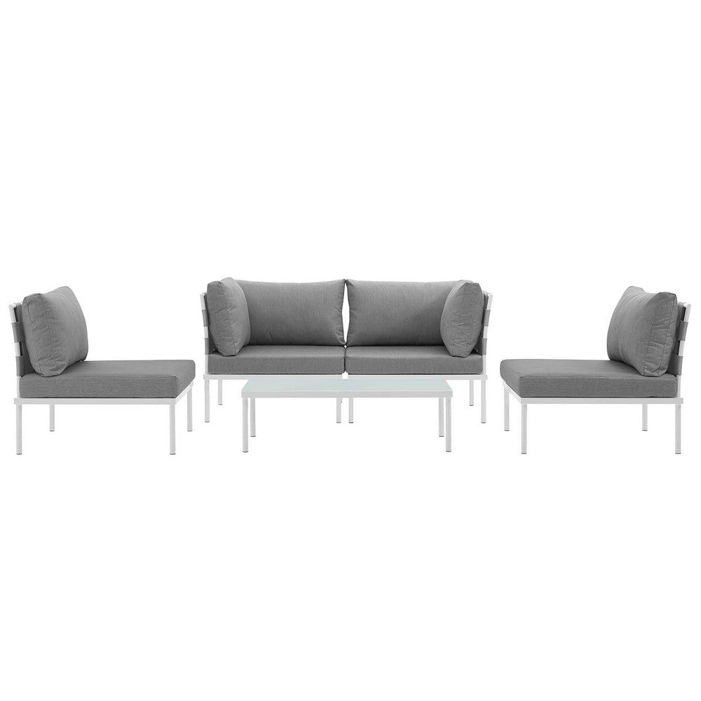 Modway Harmony 5-Piece Aluminum Outdoor Patio Furniture Sectional Sofa Set with Cushions in White Gray MDY-EEI-2622-WHI-GRY-SET