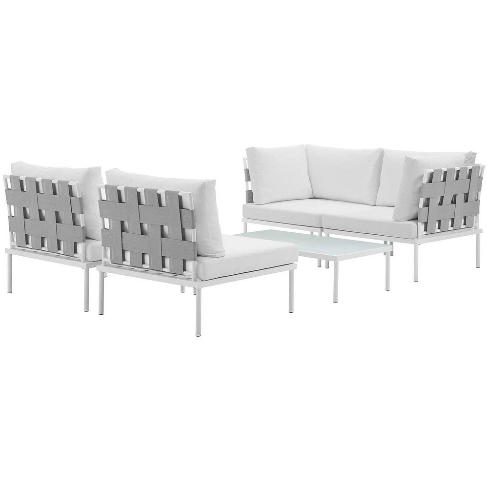 Harmony 5 Piece Outdoor Patio Aluminum Sectional Sofa Set by Modway| White White